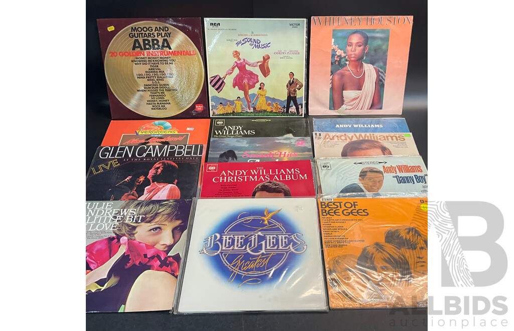 Collection of 14 Vintage Vinyl LP Records - Including Whitney Hostoun, Bee Gees, ABBA and Much More