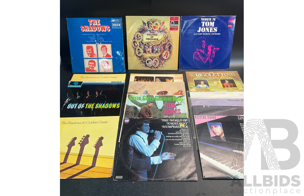 Collection of 15 Vintage Vinyl LP Records - Including Elton John, the Shadows, Tom Jones and Much More