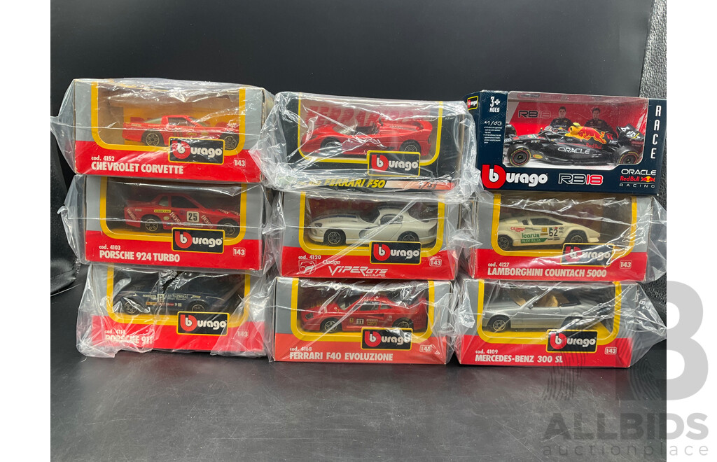 Burago 1/43 Scale Model Cars - Lot of 9