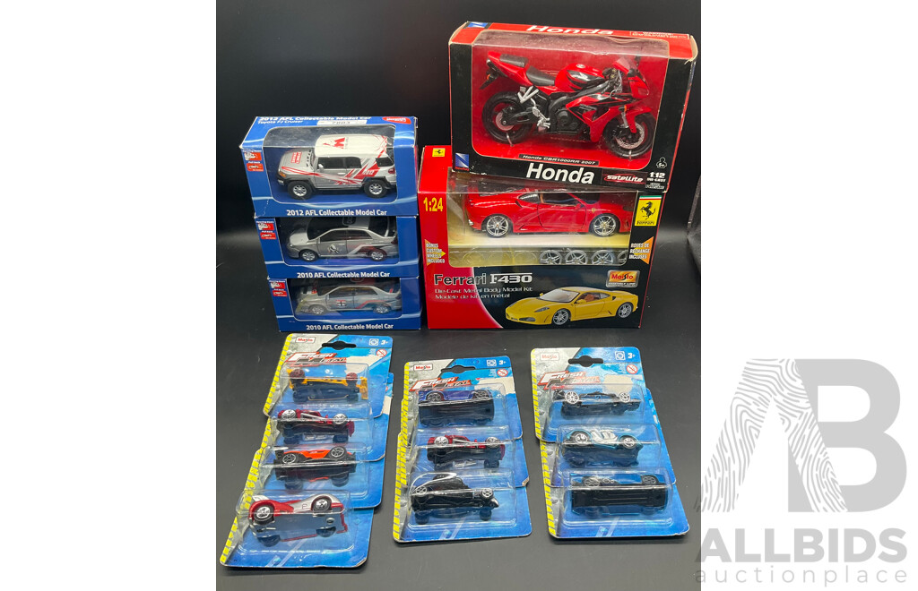 Model Cars - Including Ferrari F430, AFL Collectable Cars and More - Lot of 15