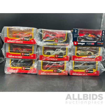 Burago 1/43 Scale Model Cars - Lot of 9