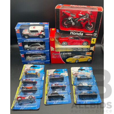 Model Cars - Including Ferrari F430, AFL Collectable Cars and More - Lot of 15