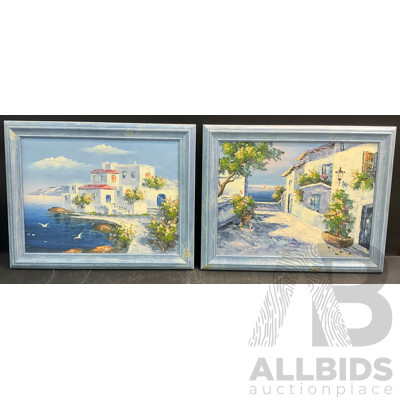 Framed Artworks of Oceanside Greek-Style Houses