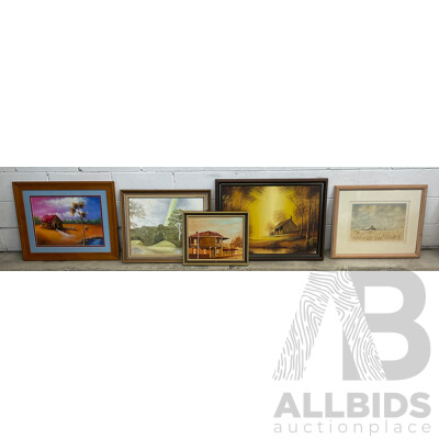 Lot of 5 Scenic Framed Countryside Artworks