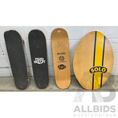 Solo Skimboard, 2x Skateboards & 1x Deck