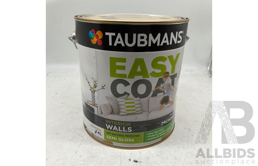 TAUBMANS Lot of 6 Easy Coat Semi Gloss Neutral for Interior Walls 4L - Estimated Total ORP $481.00