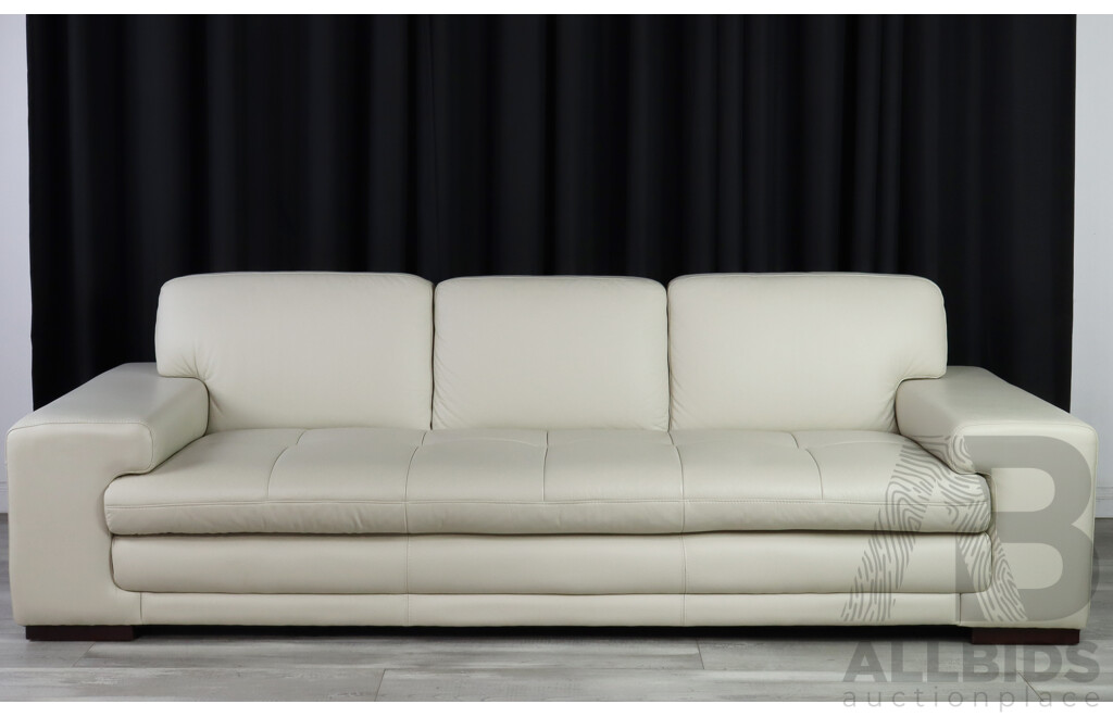 Modern White Leather Three Seater Lounge by Linea Domo