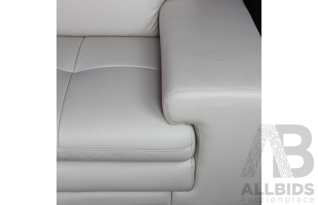 Modern White Leather Three Seater Lounge by Linea Domo