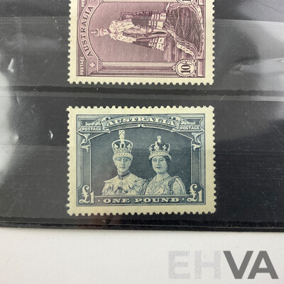 Rare Australian 1938/1948 Mint Stamps, One Pound, Ten Shillings, Five Shilling