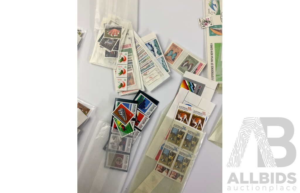 Collection of Australian, PNG, Norfolk Islands Mint, Blocks and Canceled Stamps Including Cook Bicentenary, Telecom Australia, Pioneer Series and More