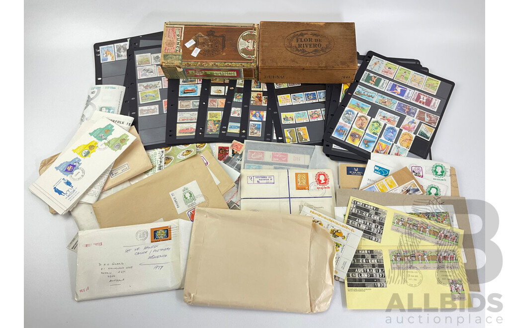 Collection of International Mint and Cancelled Stamps Including Australia, New Zealand, Grenada, African Union, Norfolk Island and More