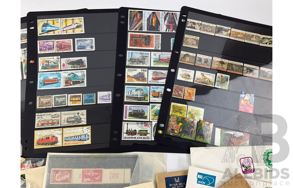 Collection of International Mint and Cancelled Stamps Including Australia, New Zealand, Grenada, African Union, Norfolk Island and More