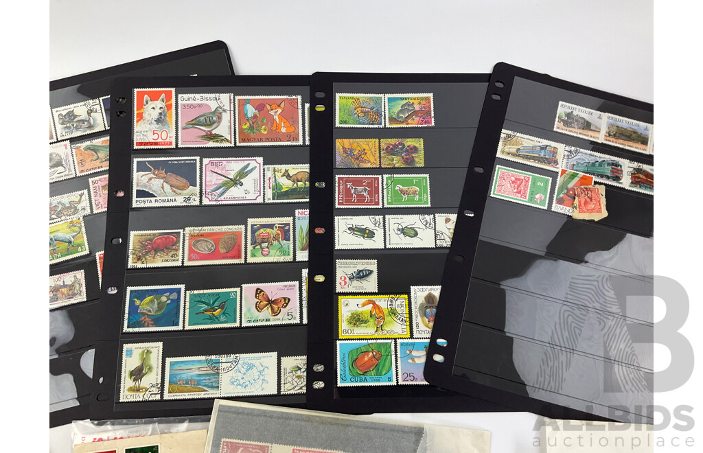 Collection of International Mint and Cancelled Stamps Including Australia, New Zealand, Grenada, African Union, Norfolk Island and More