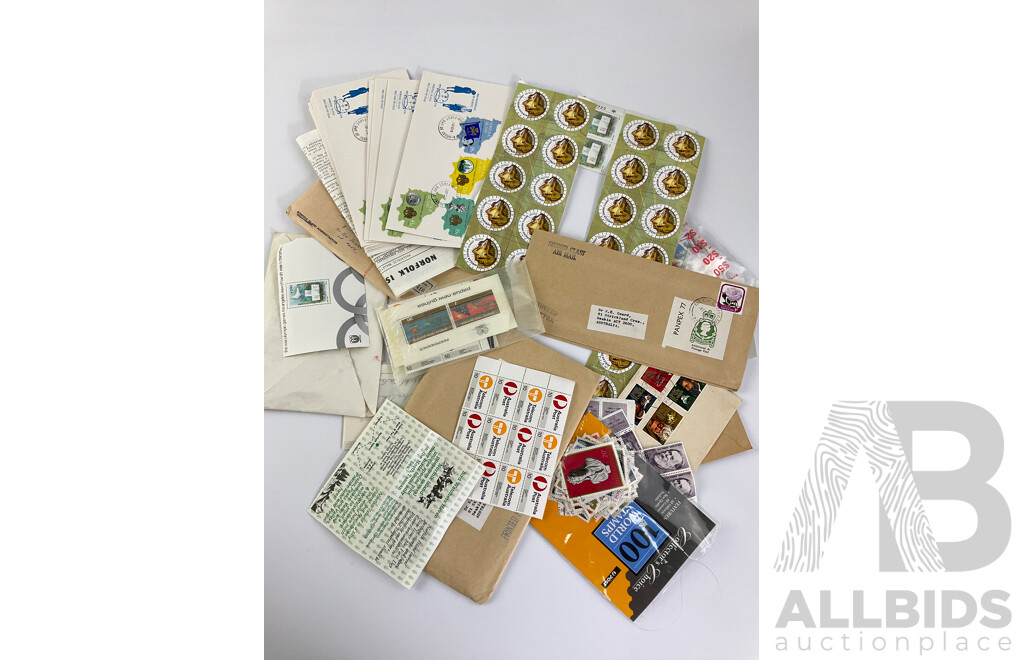 Collection of International Mint and Cancelled Stamps Including Australia, New Zealand, Grenada, African Union, Norfolk Island and More