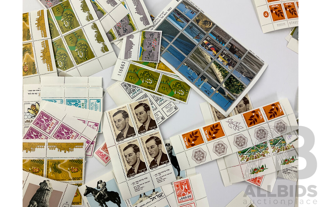 Collection of Israel 1980's Mint Stamps, Blocks, Sheets Including 35 Years of Independance