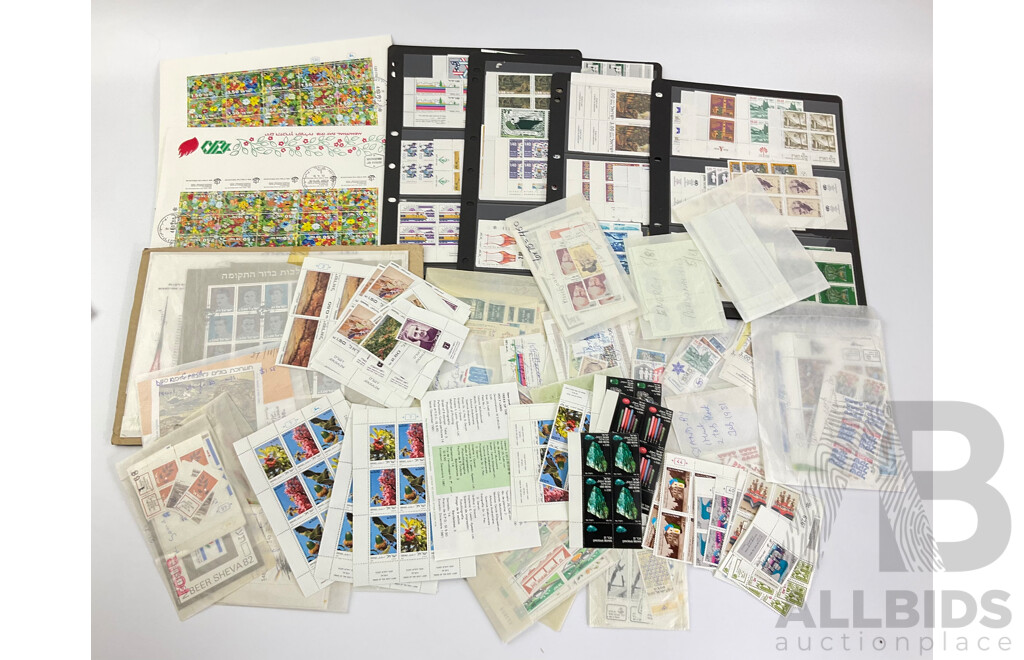 Collection of Israel 1970's and 1980's Mint Stamps, Blocks, Sheets Including Martys of the Struggle for Israel's Independance