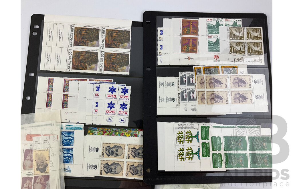 Collection of Israel 1970's and 1980's Mint Stamps, Blocks, Sheets Including Martys of the Struggle for Israel's Independance