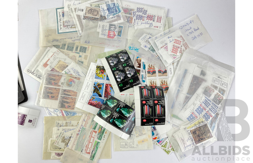 Collection of Israel 1970's and 1980's Mint Stamps, Blocks, Sheets Including Martys of the Struggle for Israel's Independance