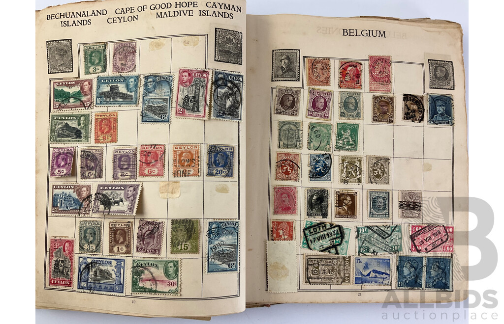 Album of Antique/Vintage International Stamps Including Australian Predecimal, Belgium, Canada, Hungary, Japan, Romania, Aden and More