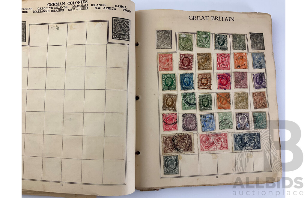 Album of Antique/Vintage International Stamps Including Australian Predecimal, Belgium, Canada, Hungary, Japan, Romania, Aden and More