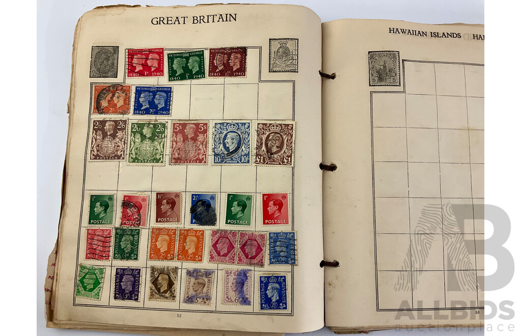 Album of Antique/Vintage International Stamps Including Australian Predecimal, Belgium, Canada, Hungary, Japan, Romania, Aden and More