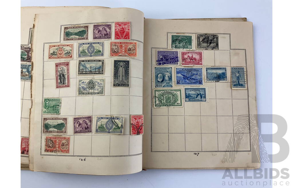 Album of Antique/Vintage International Stamps Including Australian Predecimal, Belgium, Canada, Hungary, Japan, Romania, Aden and More