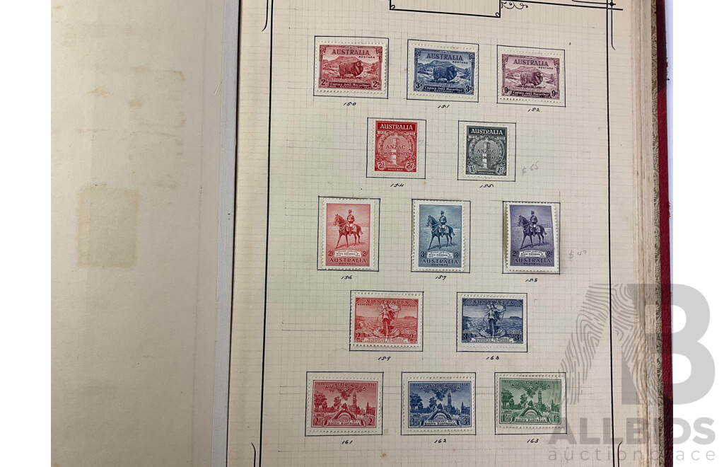 Album of Antique/Vintage Hinged and Cancelled Stamps Including Australia Predecimal, New Hebrides, Nouvelles Hebrides, Solomon Islands, Nauru