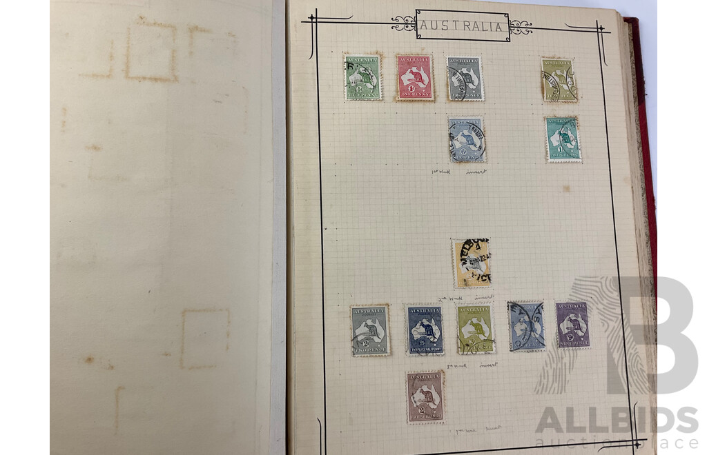 Album of Antique/Vintage Hinged and Cancelled Stamps Including Australia Predecimal, New Hebrides, Nouvelles Hebrides, Solomon Islands, Nauru