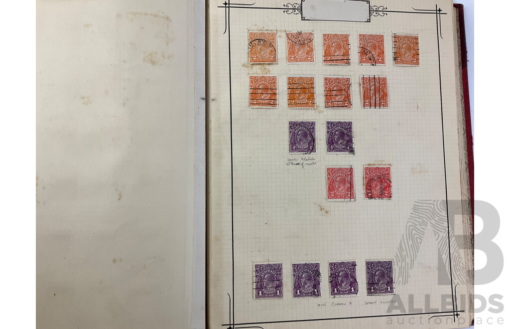 Album of Antique/Vintage Hinged and Cancelled Stamps Including Australia Predecimal, New Hebrides, Nouvelles Hebrides, Solomon Islands, Nauru