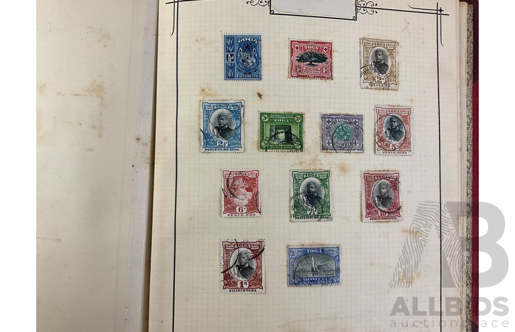 Album of Antique/Vintage Hinged and Cancelled Stamps Including Australia Predecimal, New Hebrides, Nouvelles Hebrides, Solomon Islands, Nauru