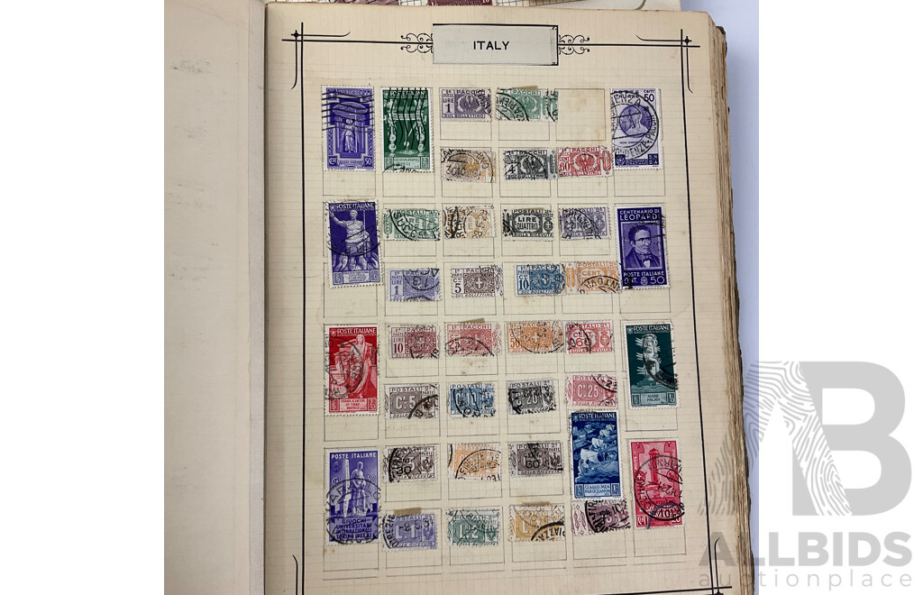 Two Albums of Antique/Vintage International Cancelled Stamps Including Australia Predecimal, Israel, Austria, France, Italy, Norway, Russia and More