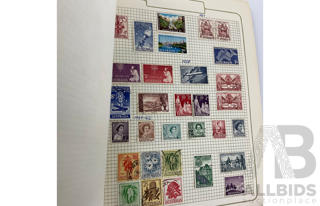 Two Albums of Antique/Vintage International Cancelled Stamps Including Australia Predecimal, Israel, Austria, France, Italy, Norway, Russia and More