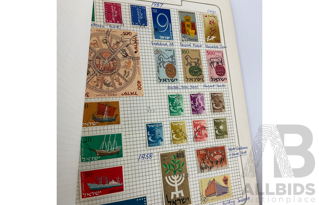 Two Albums of Antique/Vintage International Cancelled Stamps Including Australia Predecimal, Israel, Austria, France, Italy, Norway, Russia and More