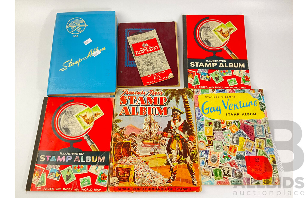 Collection of Vintage International Cancelled Stamp Albums Including Australian Predecimal, Canada, South Africa, Nederland, Singapore, New Zealand, China, Great Britain and More