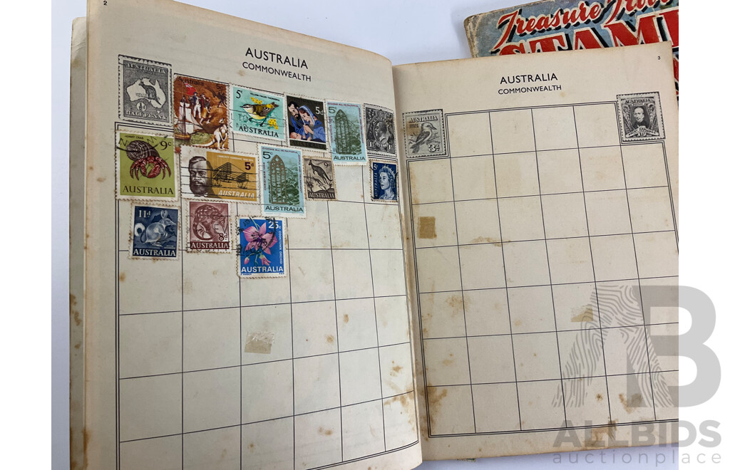 Collection of Vintage International Cancelled Stamp Albums Including Australian Predecimal, Canada, South Africa, Nederland, Singapore, New Zealand, China, Great Britain and More