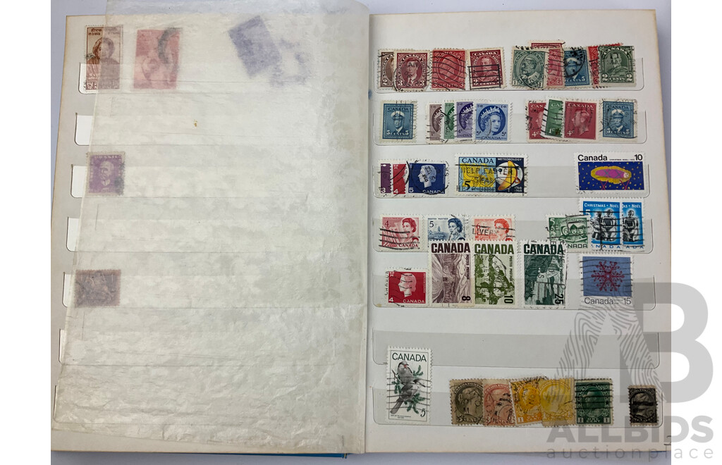 Collection of Vintage International Cancelled Stamp Albums Including Australian Predecimal, Canada, South Africa, Nederland, Singapore, New Zealand, China, Great Britain and More