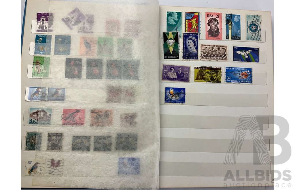 Collection of Vintage International Cancelled Stamp Albums Including Australian Predecimal, Canada, South Africa, Nederland, Singapore, New Zealand, China, Great Britain and More