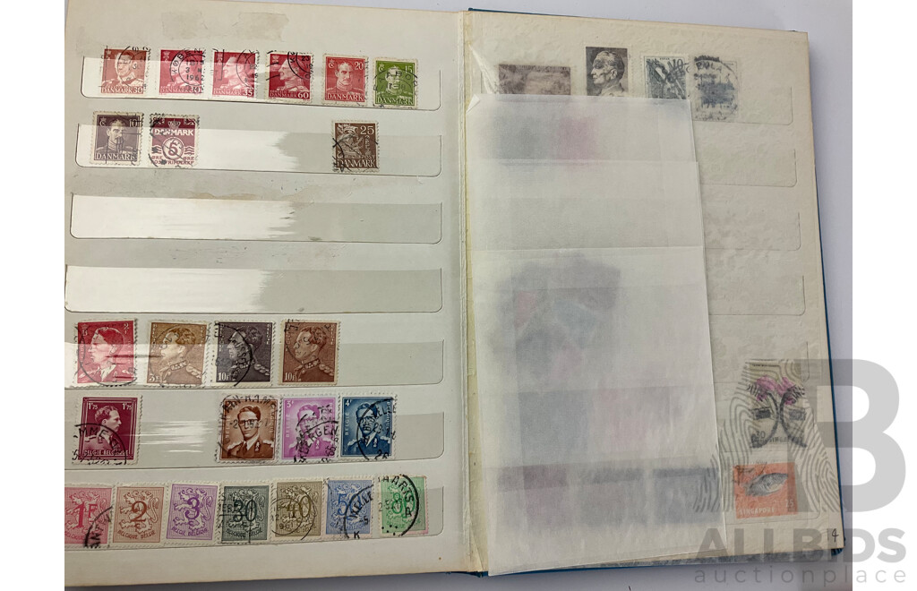 Collection of Vintage International Cancelled Stamp Albums Including Australian Predecimal, Canada, South Africa, Nederland, Singapore, New Zealand, China, Great Britain and More