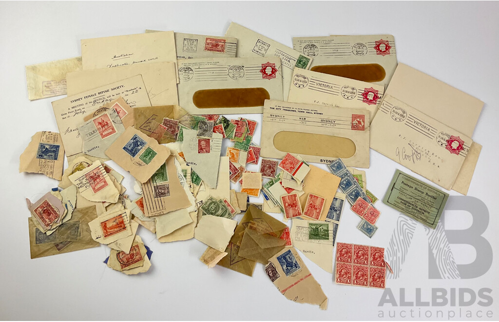 Collection of Australian Mint and Cancelled Predecimal Stamps Including 1929 Centenary of Western Australia, COA KGV Stamp Booklet, Centenary of Victoria and More