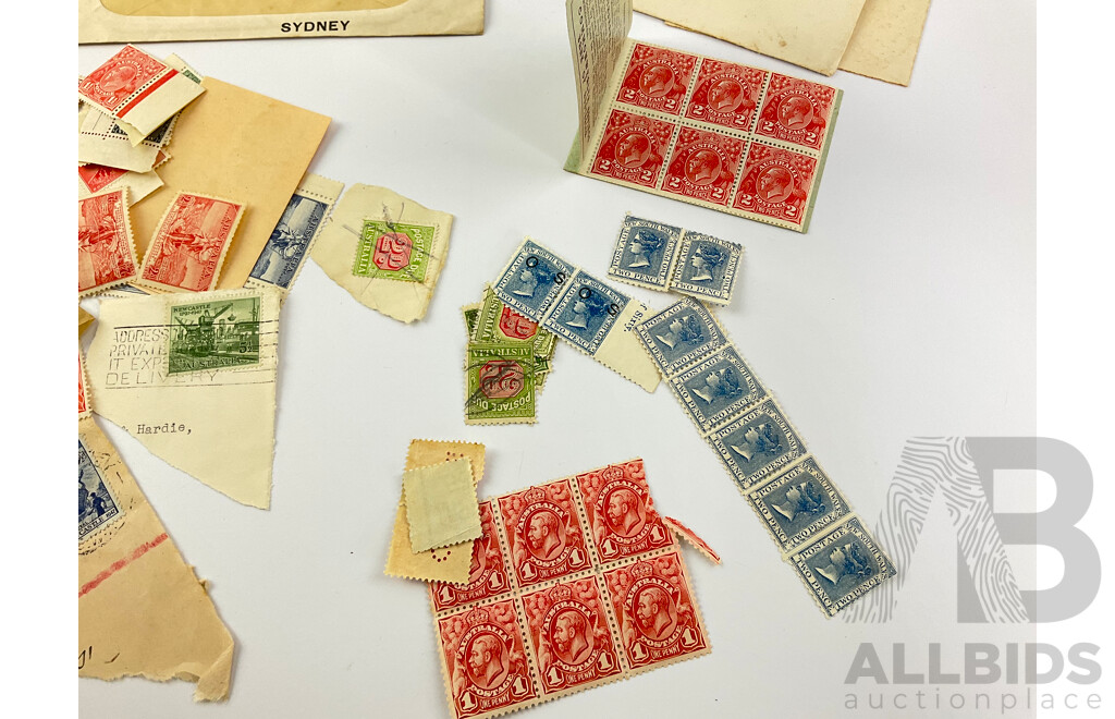 Collection of Australian Mint and Cancelled Predecimal Stamps Including 1929 Centenary of Western Australia, COA KGV Stamp Booklet, Centenary of Victoria and More