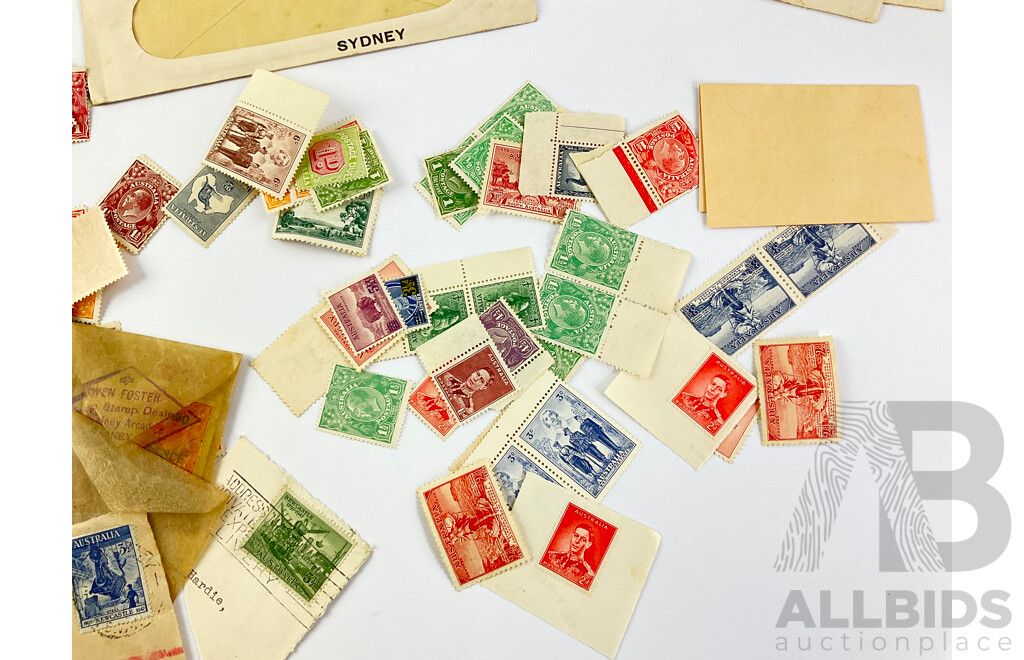 Collection of Australian Mint and Cancelled Predecimal Stamps Including 1929 Centenary of Western Australia, COA KGV Stamp Booklet, Centenary of Victoria and More