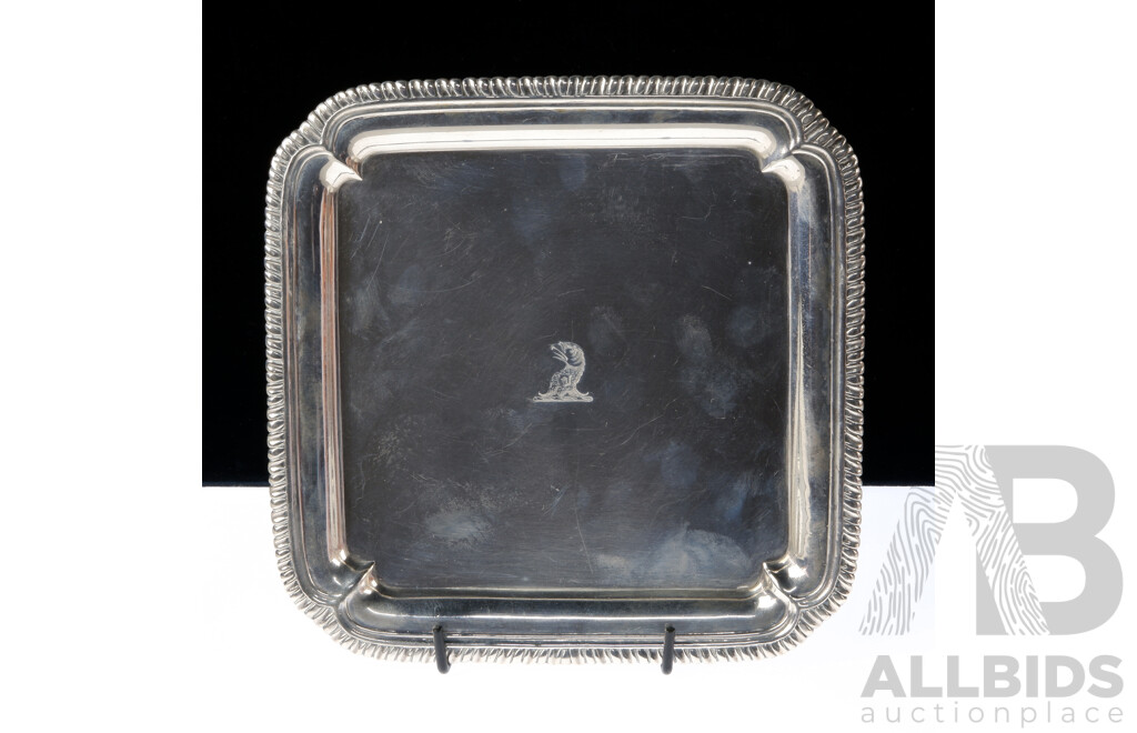 Antique English Sterling Silver George II Waiters Tray on Four Feet, London, 1749, Paul Crespin, Weight 486Gm