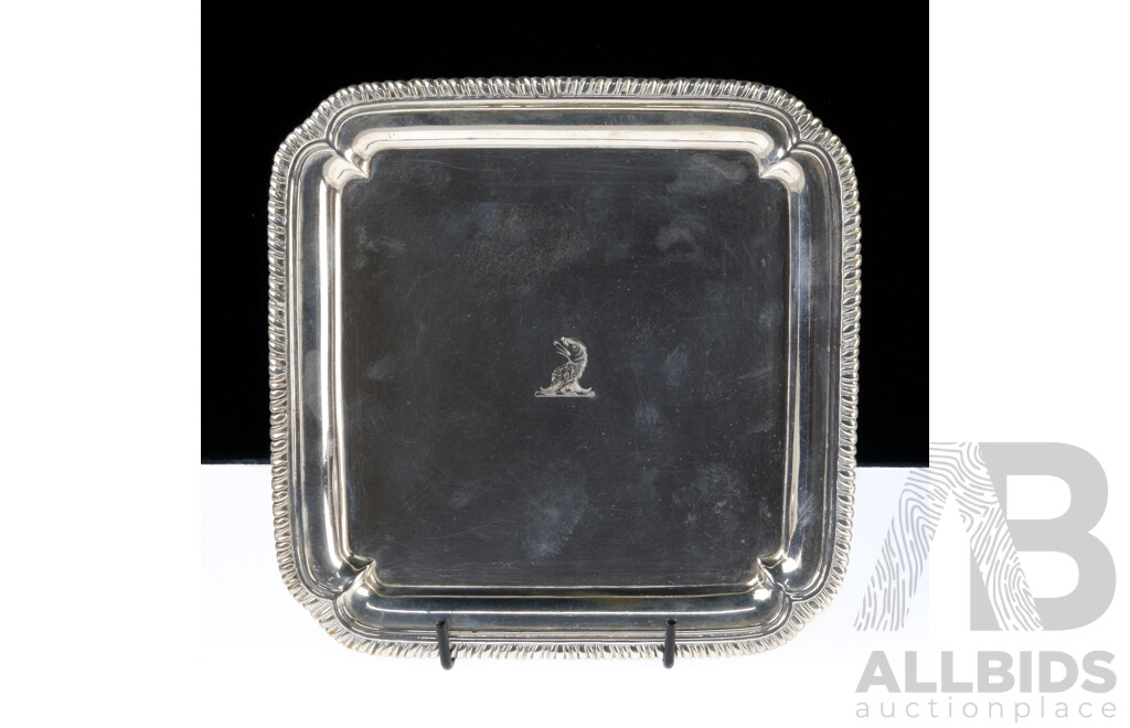 Antique English Sterling Silver George II Waiters Tray on Four Feet, London, 1749, Paul Crespin, Weight 486Gm