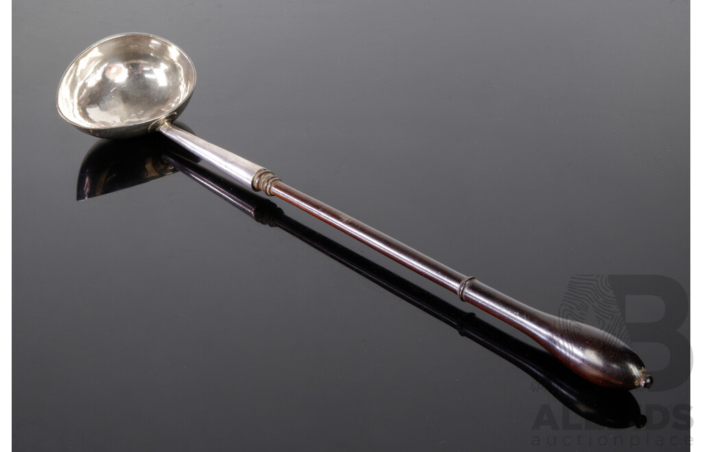 Antique English George II Sterling Silver Toddy Ladle with Turned Wooden Handle, London 1742