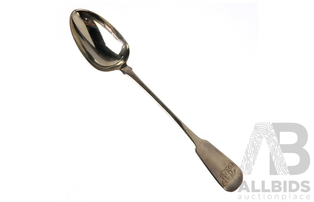 Antique English Sterling Silver Large Serving Spoon with Engraved Monogram, London 1833, Weight 105gm