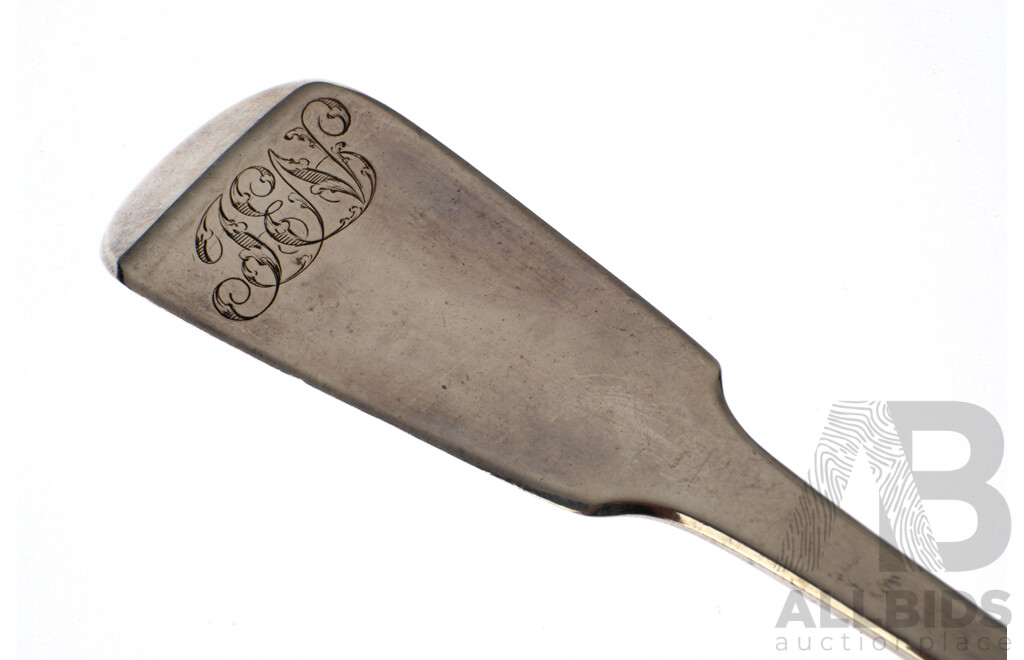 Antique English Sterling Silver Large Serving Spoon with Engraved Monogram, London 1833, Weight 105gm