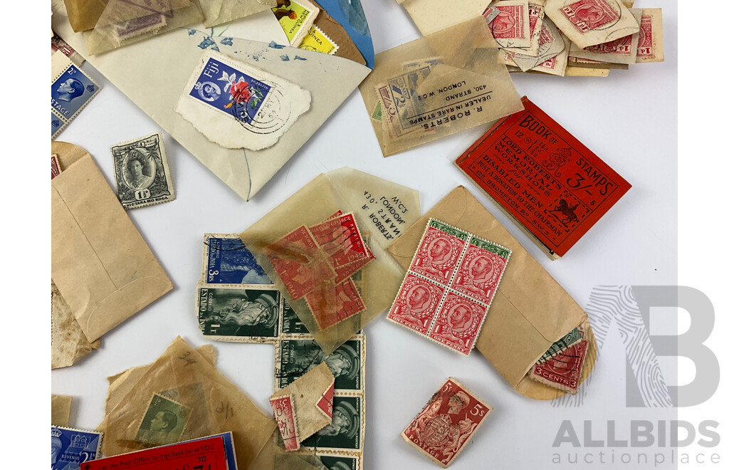 Collection of Vintage Commonwealth Countries Mint and Cancelled Stamps Including United Kingdom KGV/KGVI, Solomon Islands, Australia, Fiji and More