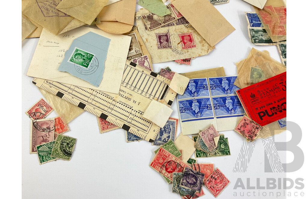 Collection of Vintage Commonwealth Countries Mint and Cancelled Stamps Including United Kingdom KGV/KGVI, Solomon Islands, Australia, Fiji and More