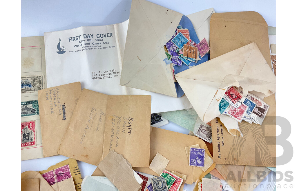 Collection of Vintage Cancelled International Stamps and First Day Covers Including Portugal, USA, UK, Italy, Fiji, Japan and More