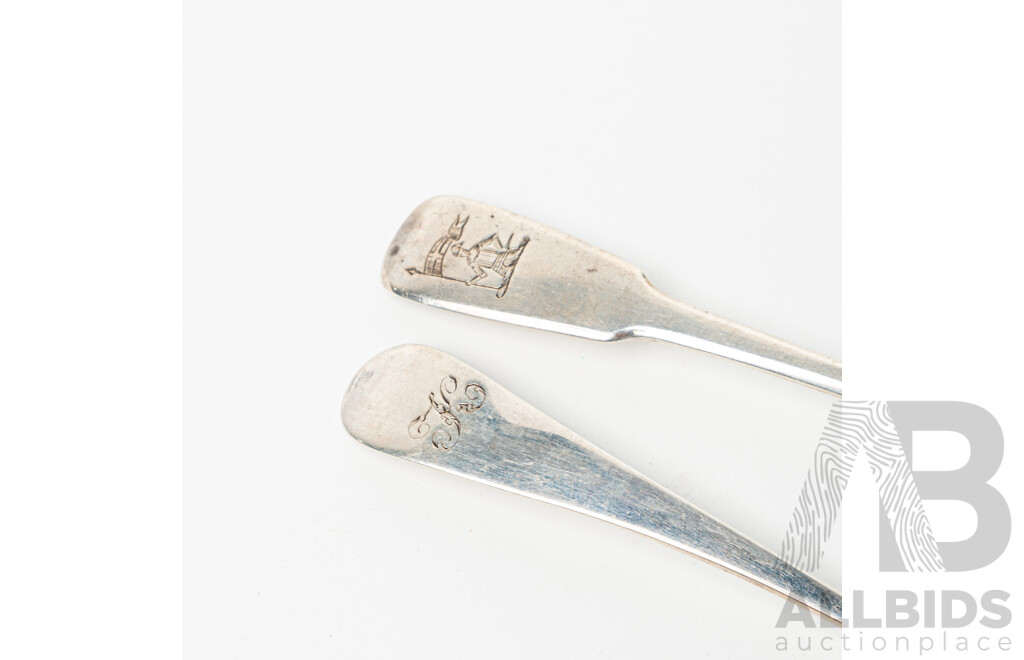 Antique English Sterling Silver Scoop with Engraved Handle Along with Deep Scoop Example, London 1799, Total Weight 31gm